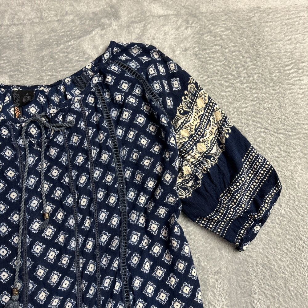 Apollo Artsy Flowy Boho Embroidered Womens Shirt Top Y2K Sz M Peasant Gypsy - Picture 8 of 14